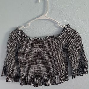 off the shoulder smocked shirt